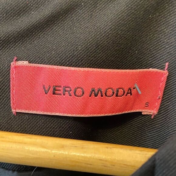 VERO MODA Black Puff Sleeve Draped Pockets Dress S - Picture 4 of 5